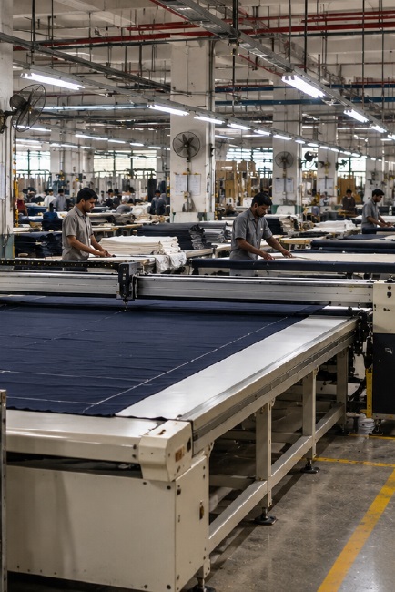 Fabric cutting at fabric warehouse