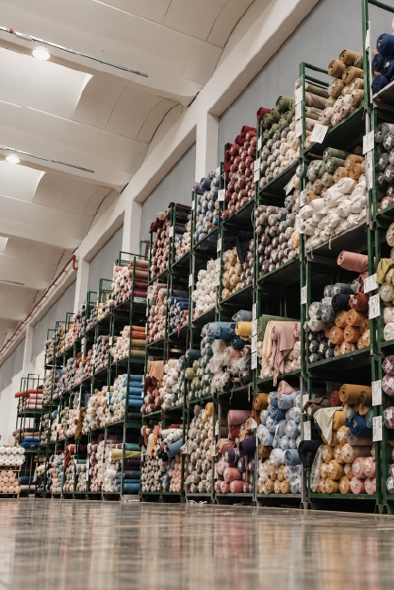 Warehouse fabric roll store rack.